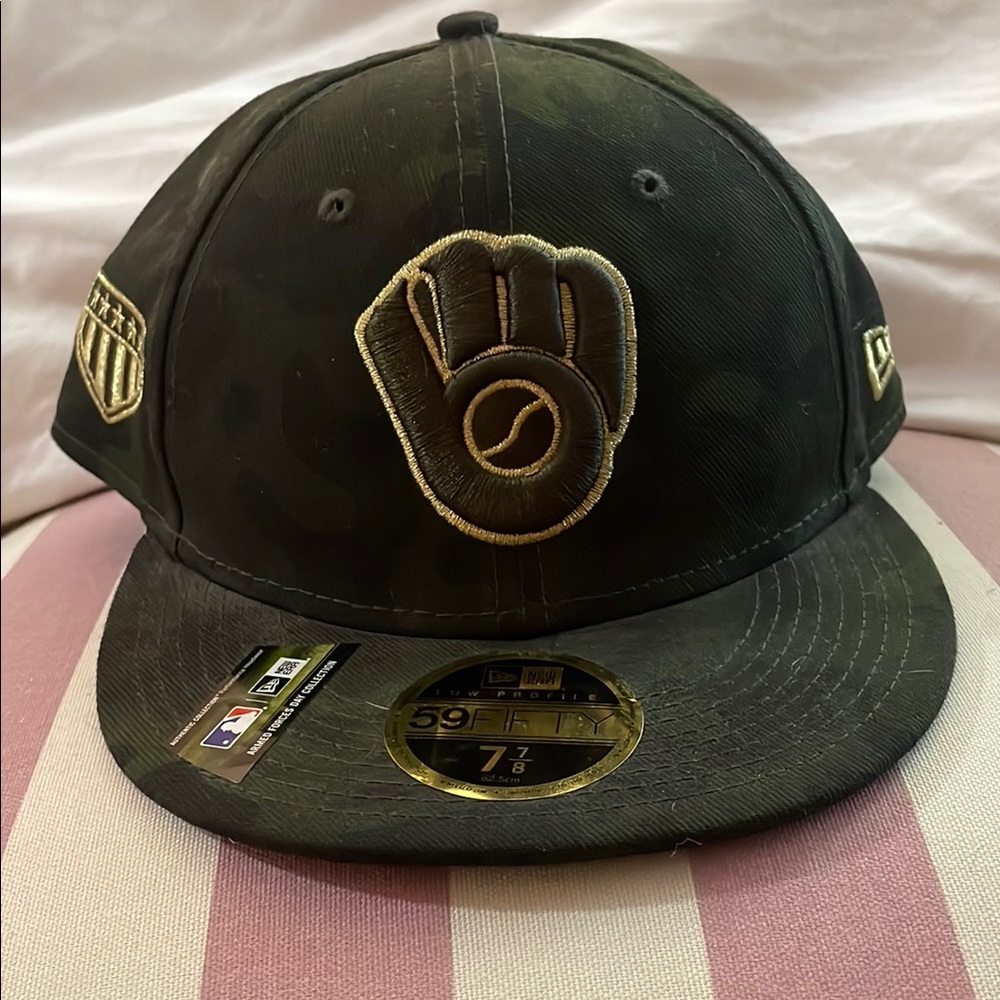 New Era Black and Gold Hat with Baseball Mitt Emblem